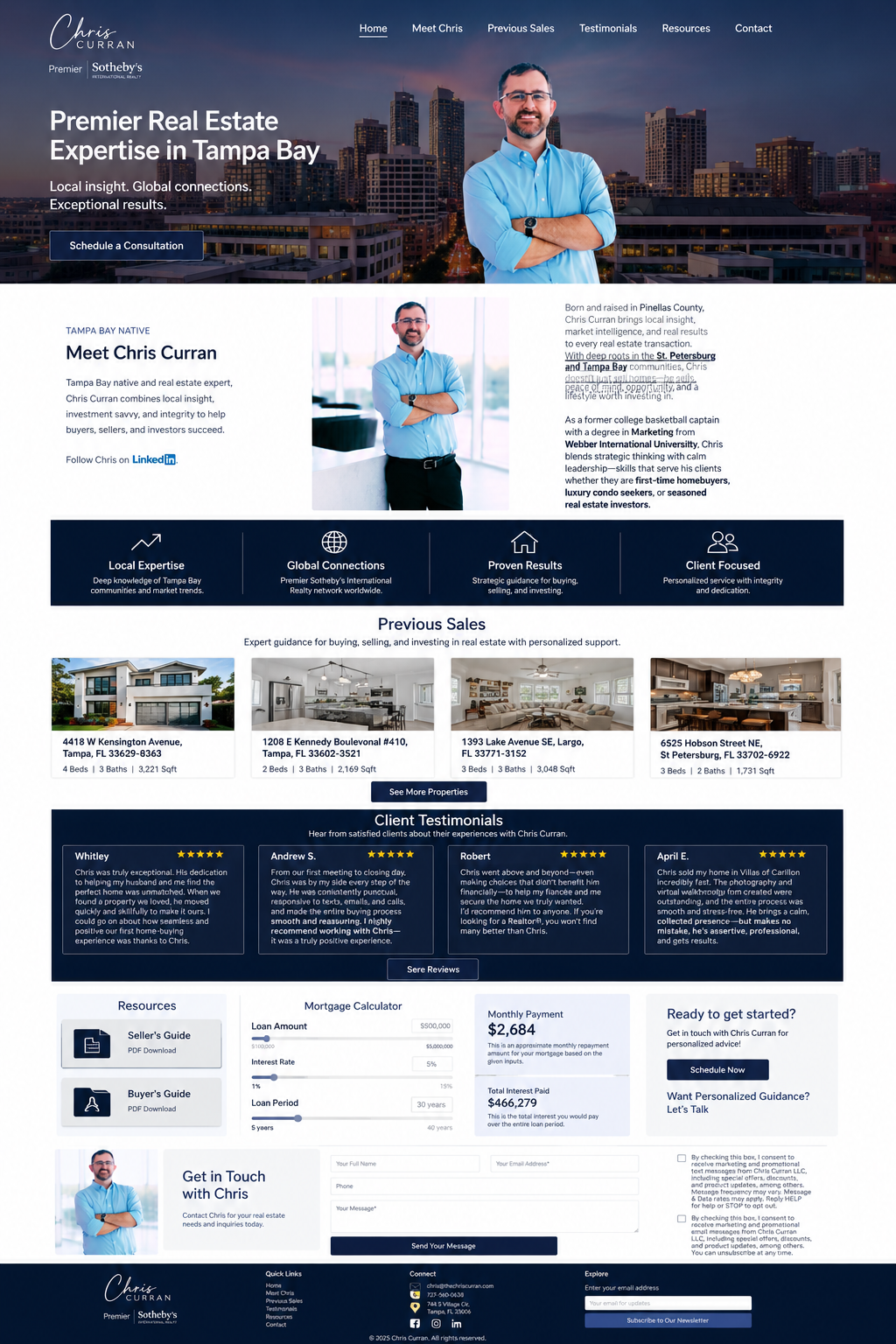Chris Curran — website home page, full view